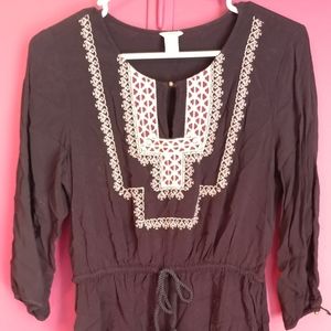 Black embroidered mini dress